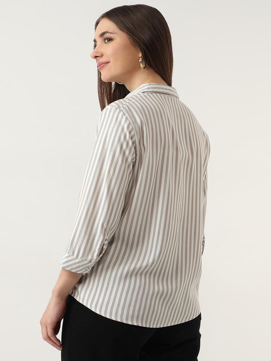 Women Brown/White Stripe Shirt