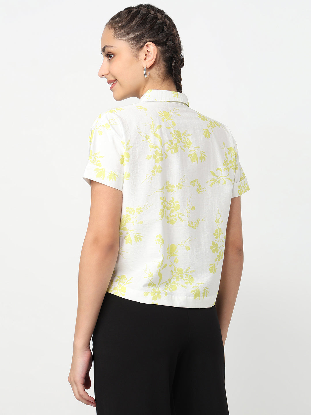 Women White/Lime Crop Shirt