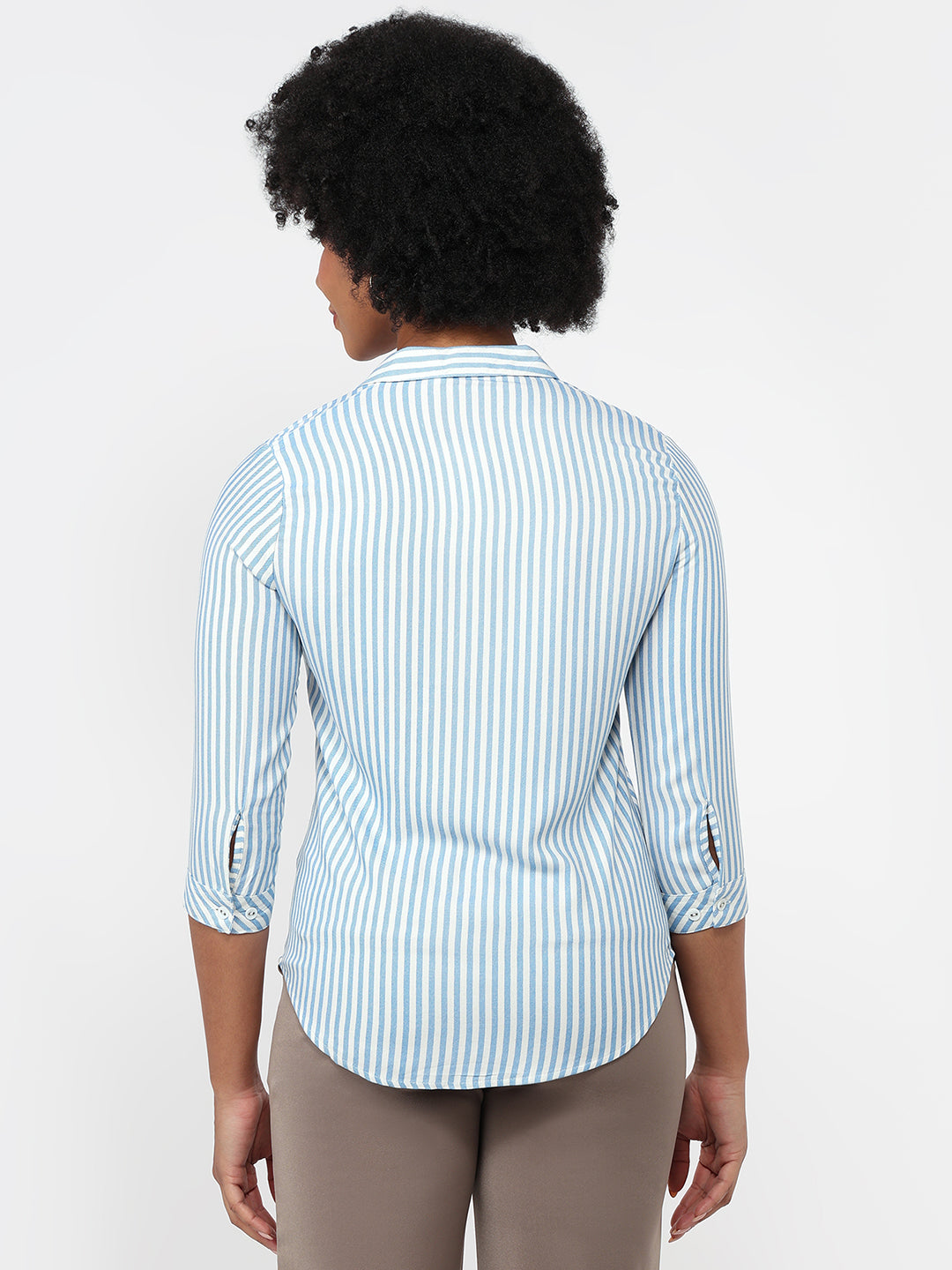 Women Sky/White Slim Fit Shirt
