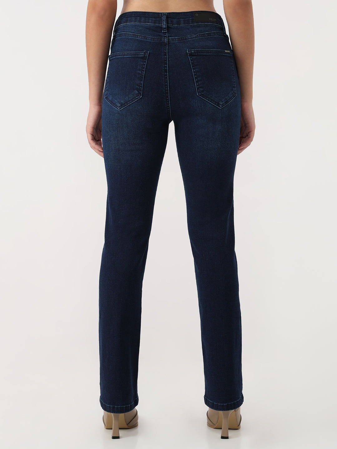 Women Dark Blue High-Rise Slim Straight Jeans