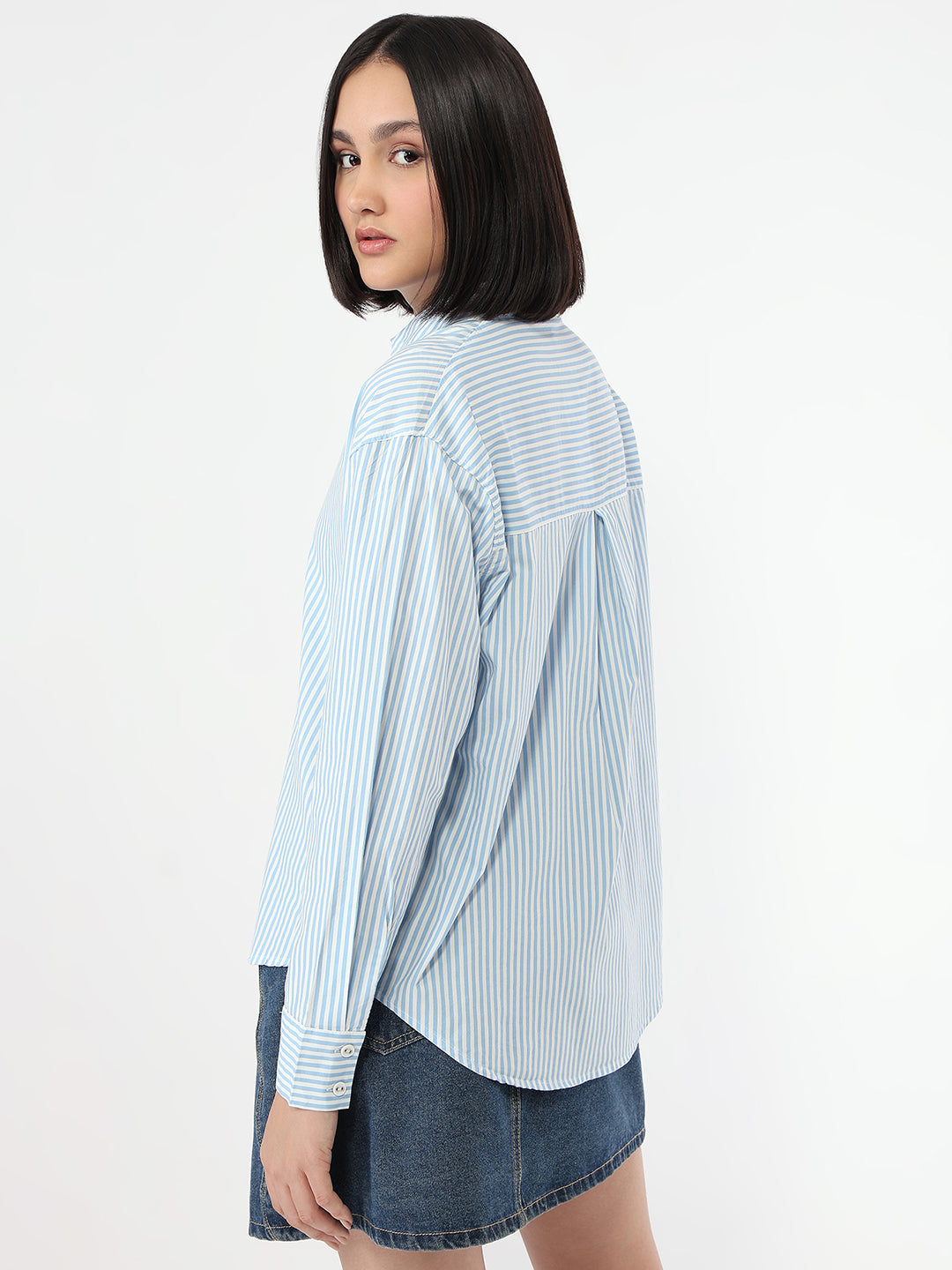 Women Sky/White Stripe Shirt