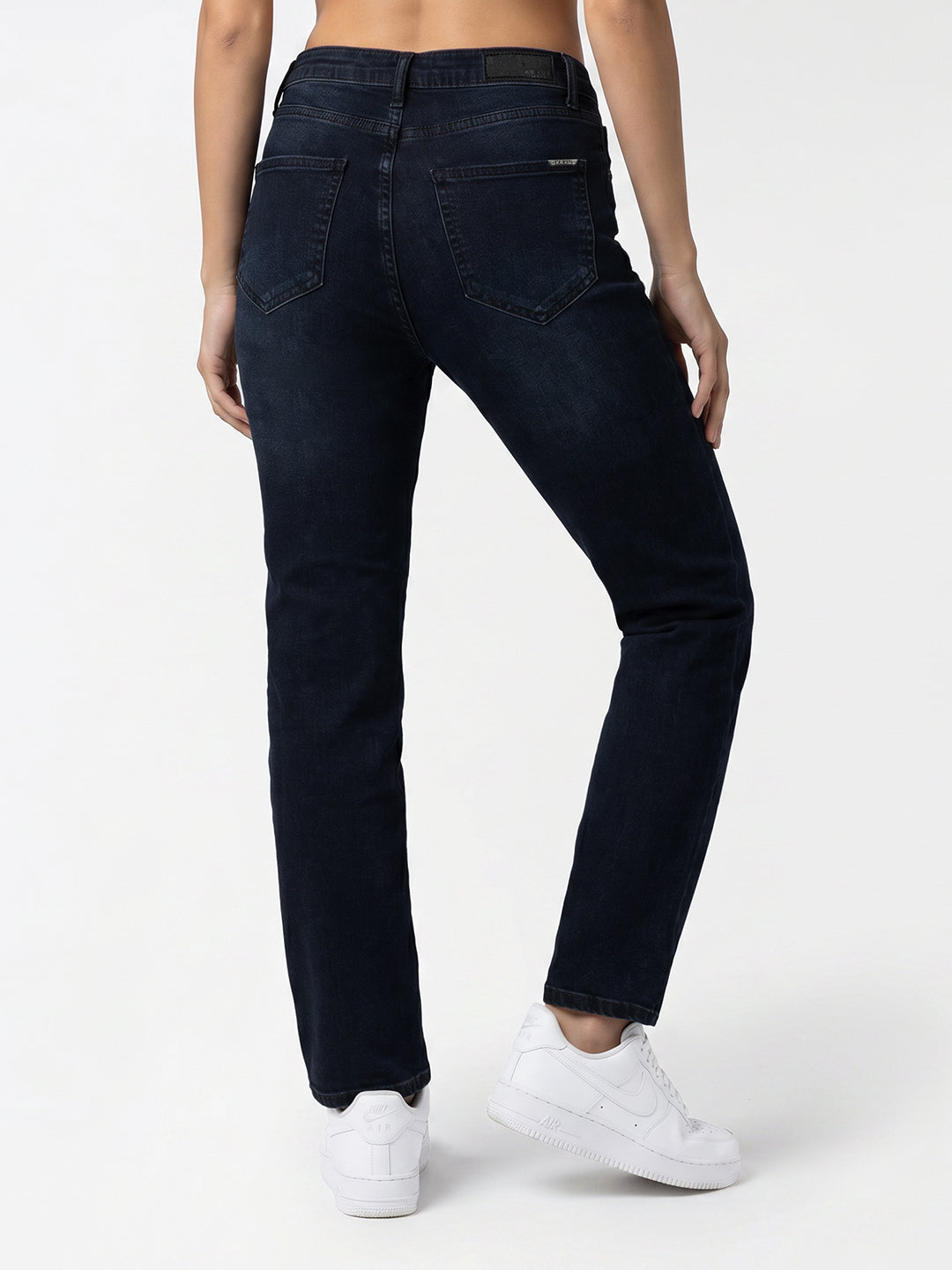 Women Dark Blue High-Rise Slim Straight Fit Jeans