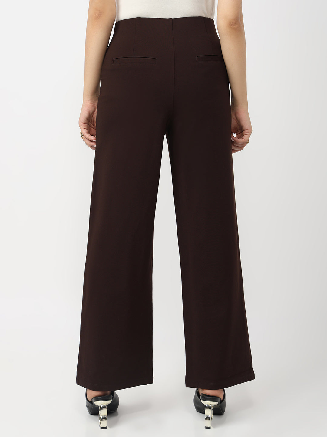 Women Sepia Mid-Rise Wide Leg Treggings