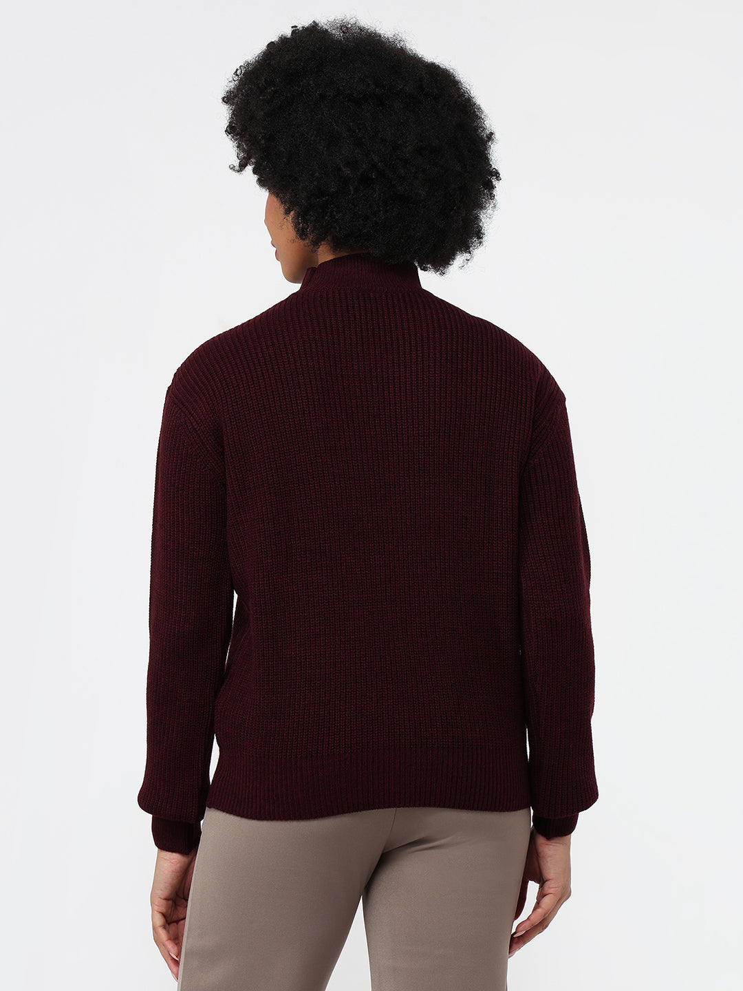 Women Maroon Slim Fit Sweater