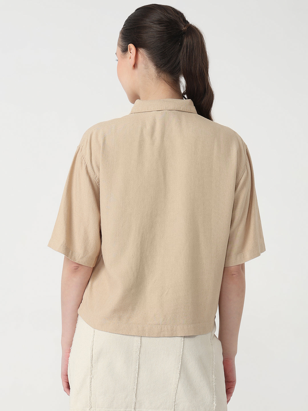 Women Oatmilk Slim Fit Crop Shirt