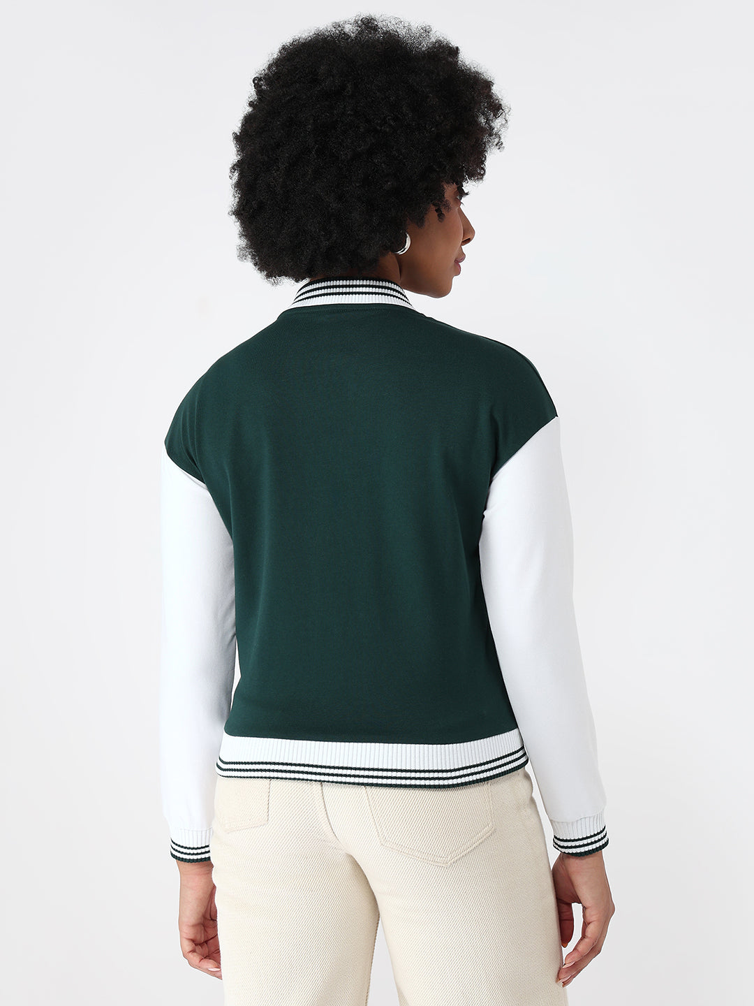 Women Bottle Green/White Varsity Jacket