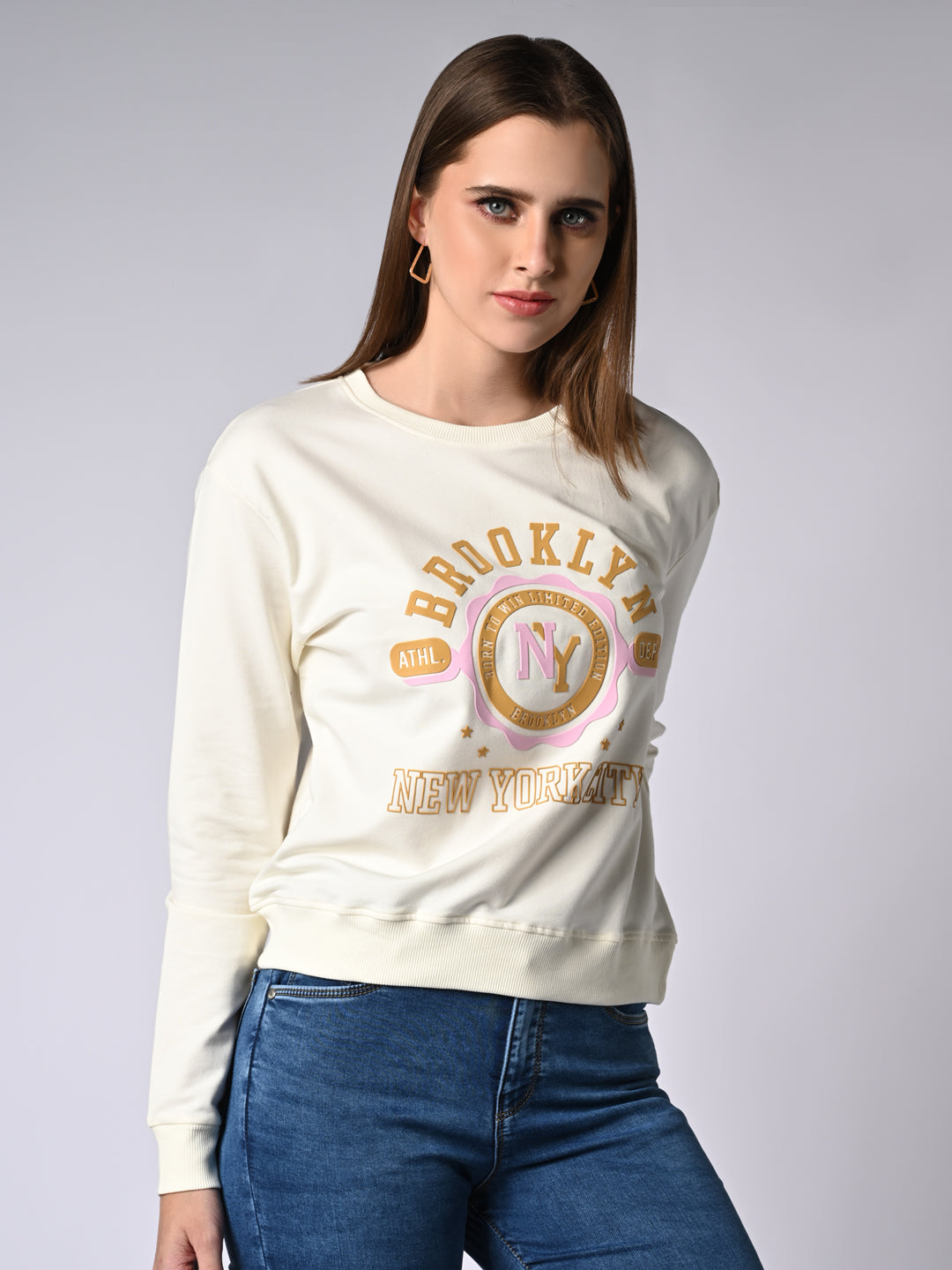 Women Ivory Slim Fit Sweatshirt