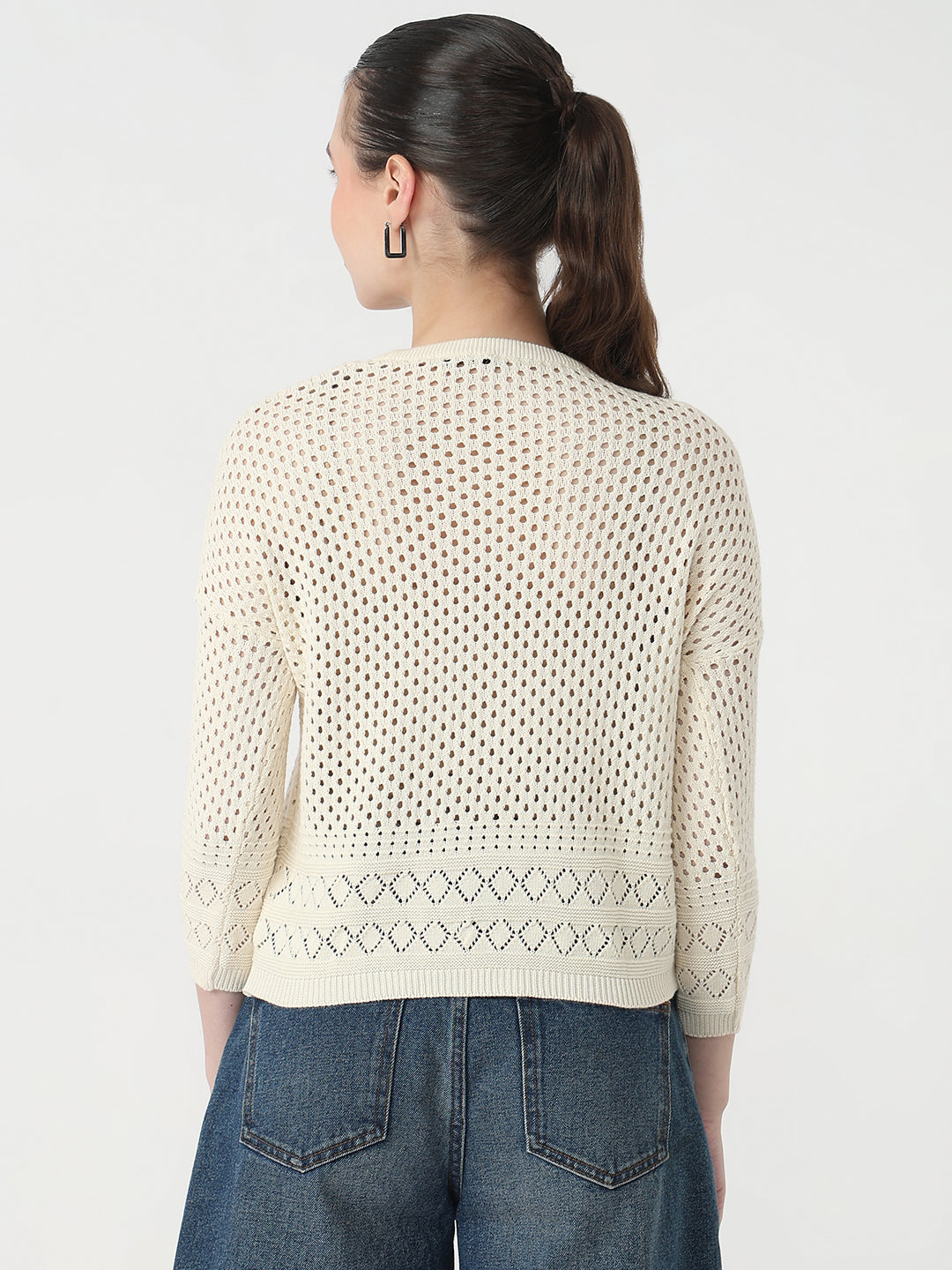 Women Ivory Slim Fit Flat Knit