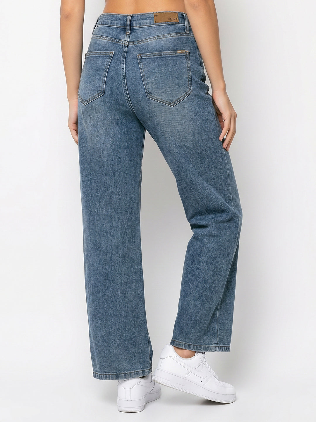 Women Blue Ribcage Wide Leg Jeans