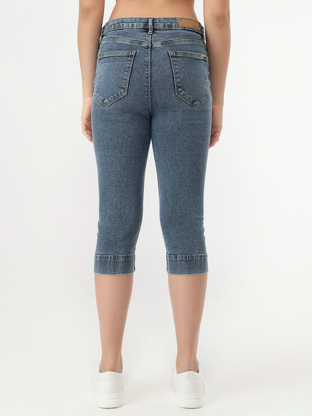 Women Light Blue High-Rise Capri