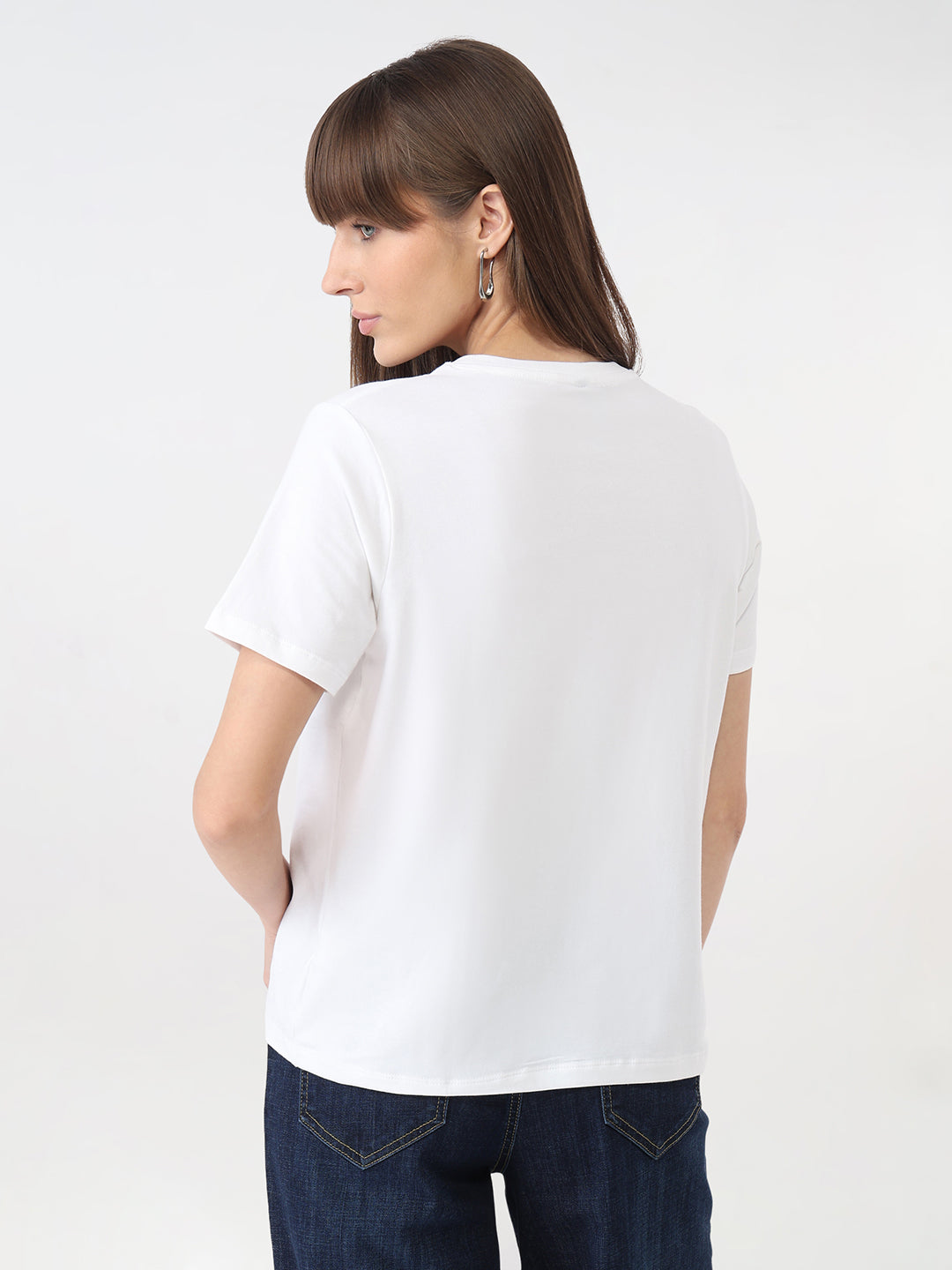 Women White Graphic Slim T-Shirt