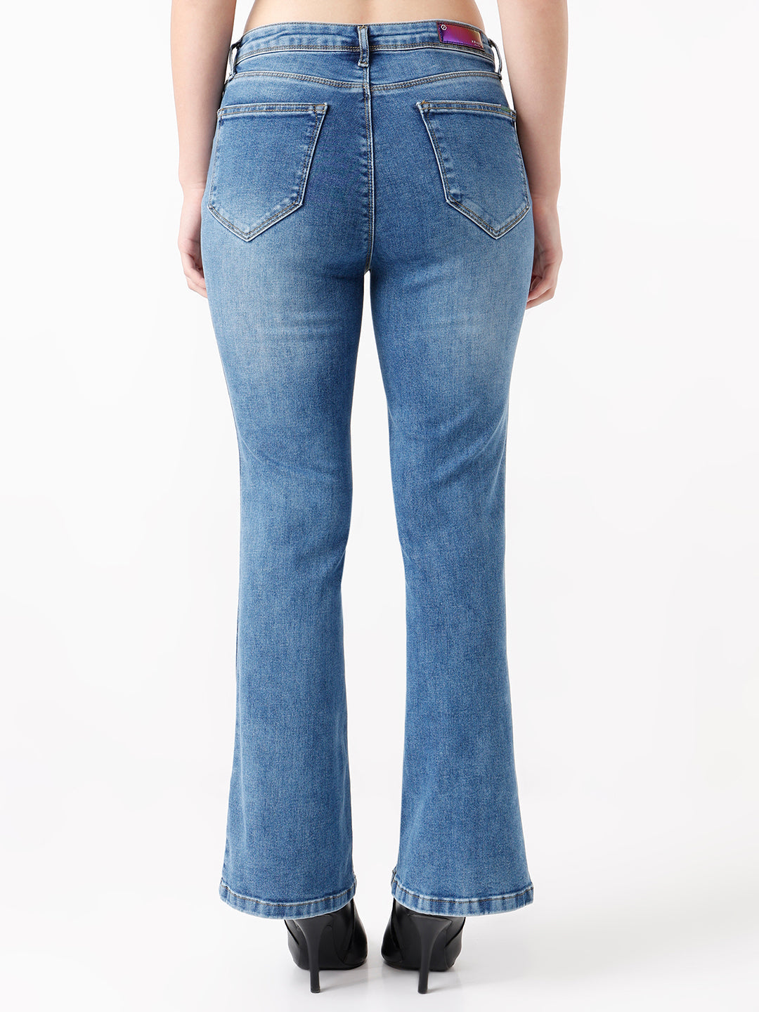 Women Blue High-Rise Mini Flare Jeans