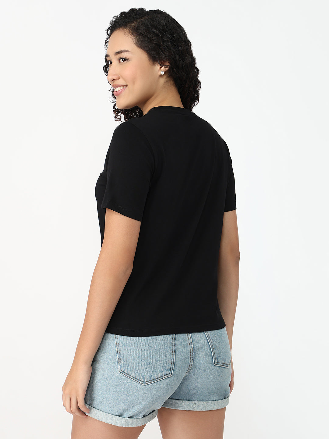 Women Black Slim Fit Graphic T-Shirt