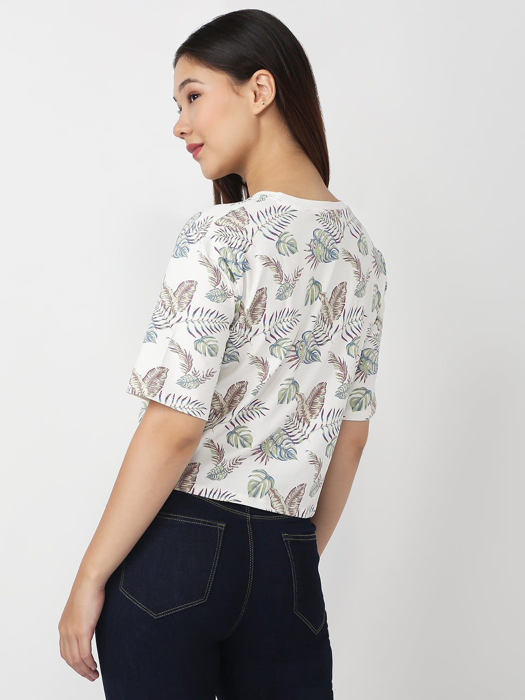 Women Ivory Slim Crop Graphic T-Shirt