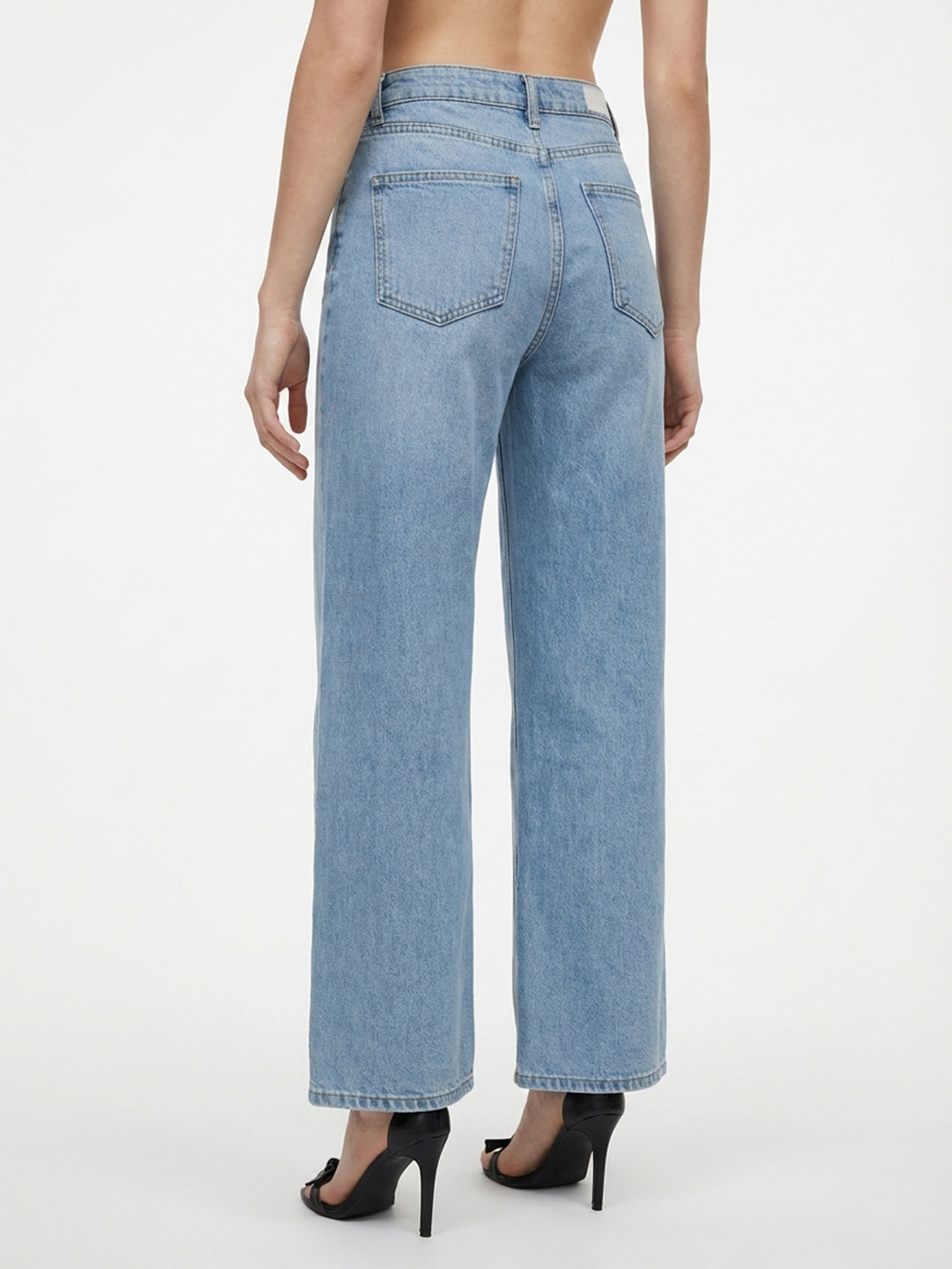 Women Light Blue High-Rise Wide Leg Shimmer Jeans