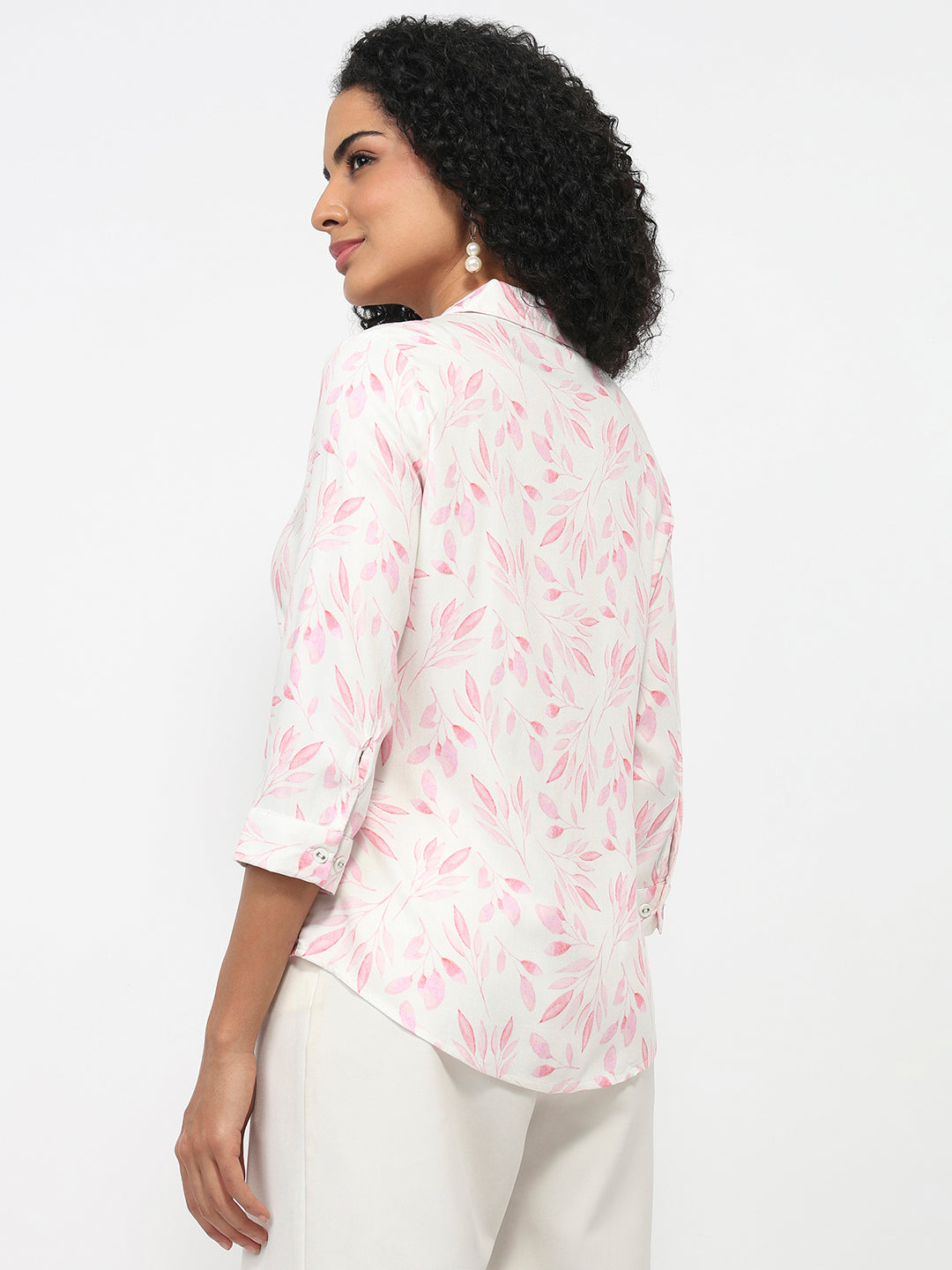 Women Pink Leaf Printed Shirt