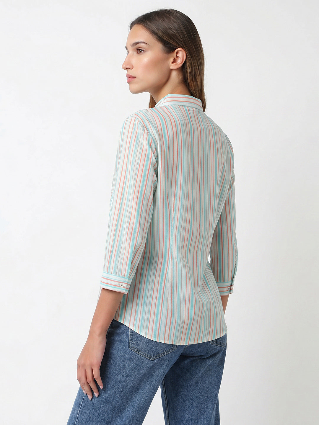 Women Rust/Aqua Stripe Shirt