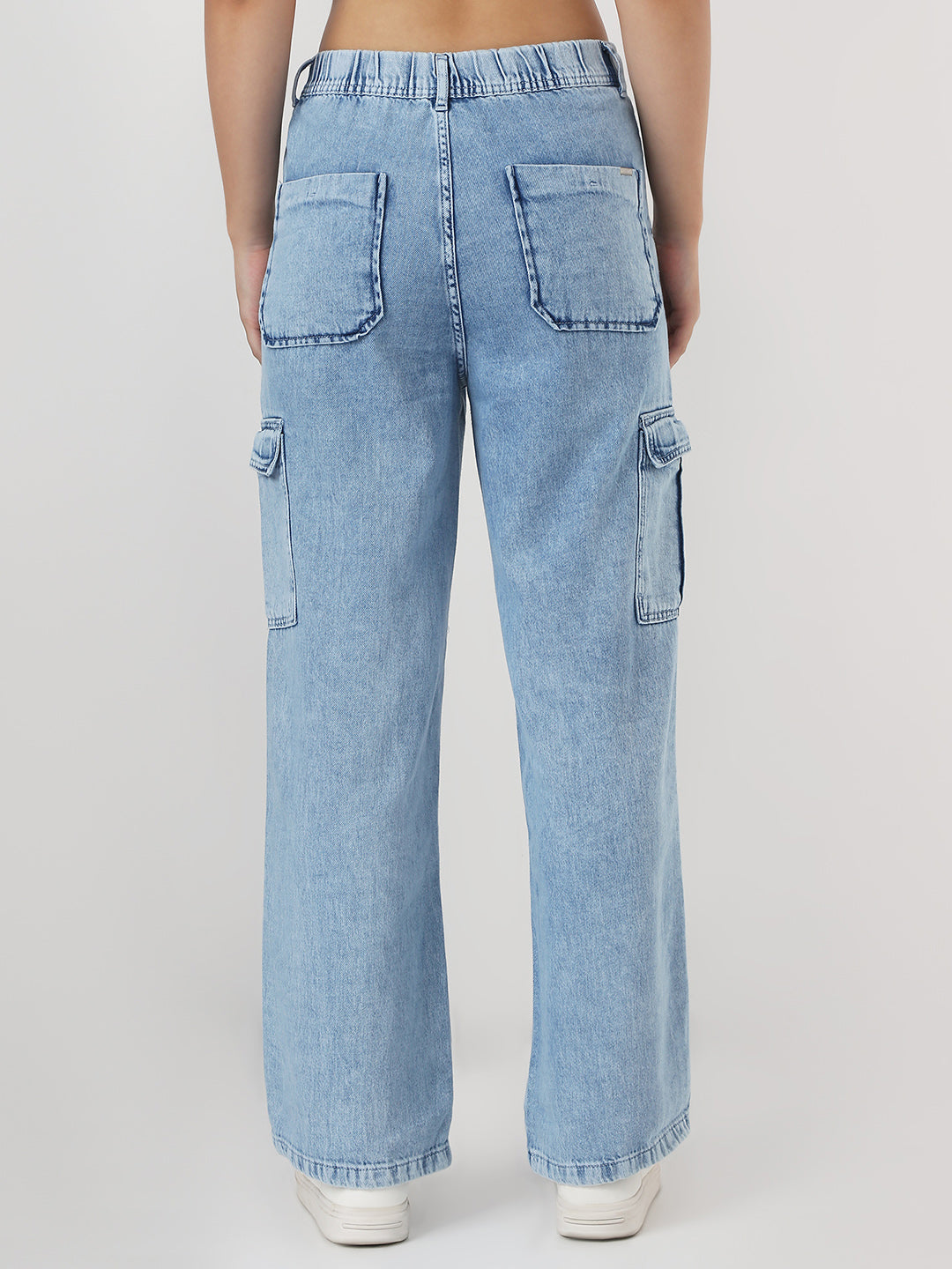 Women Light Blue Mid-Rise Cargo