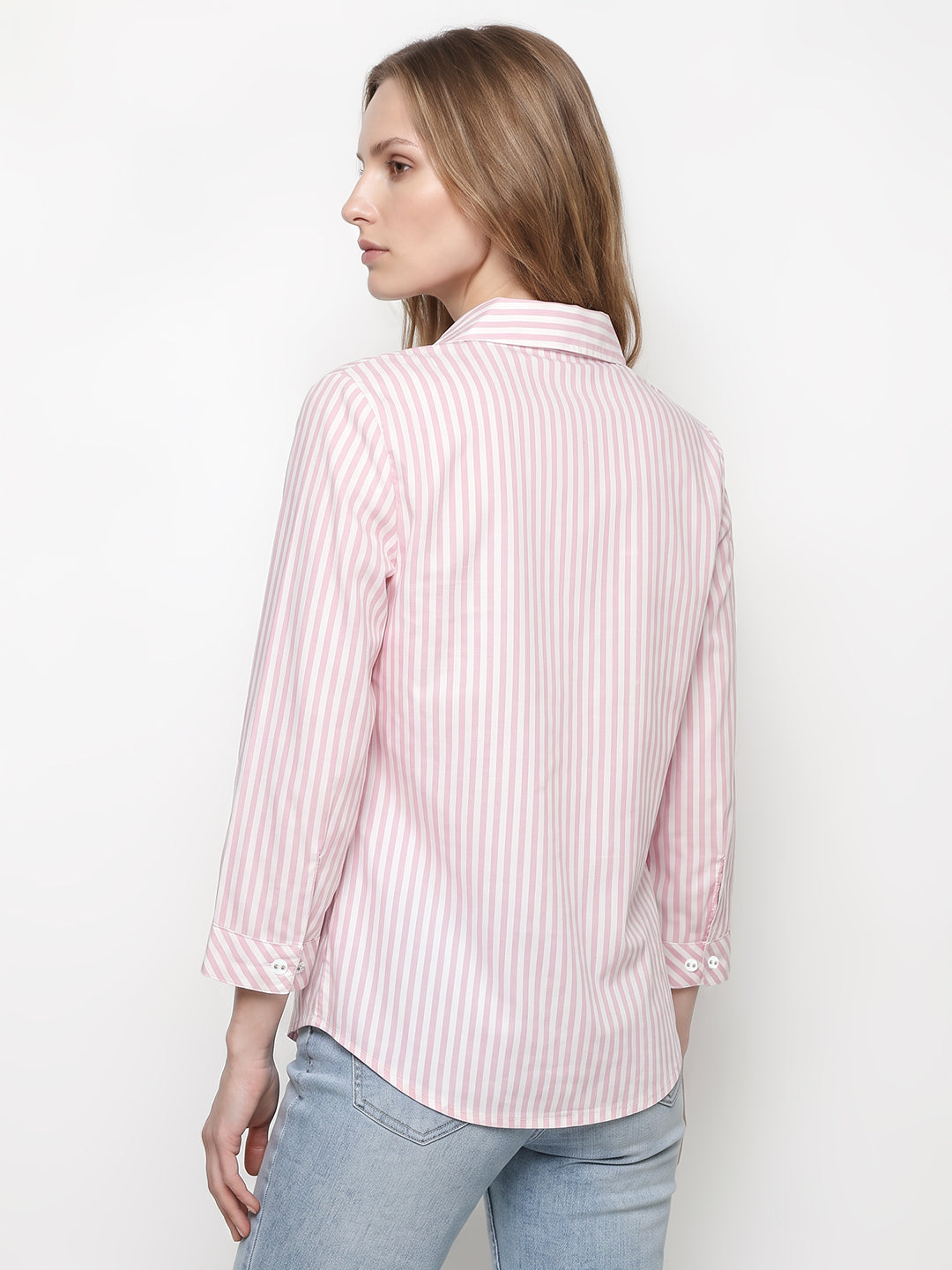 Women Pink/White Stripe Shirt