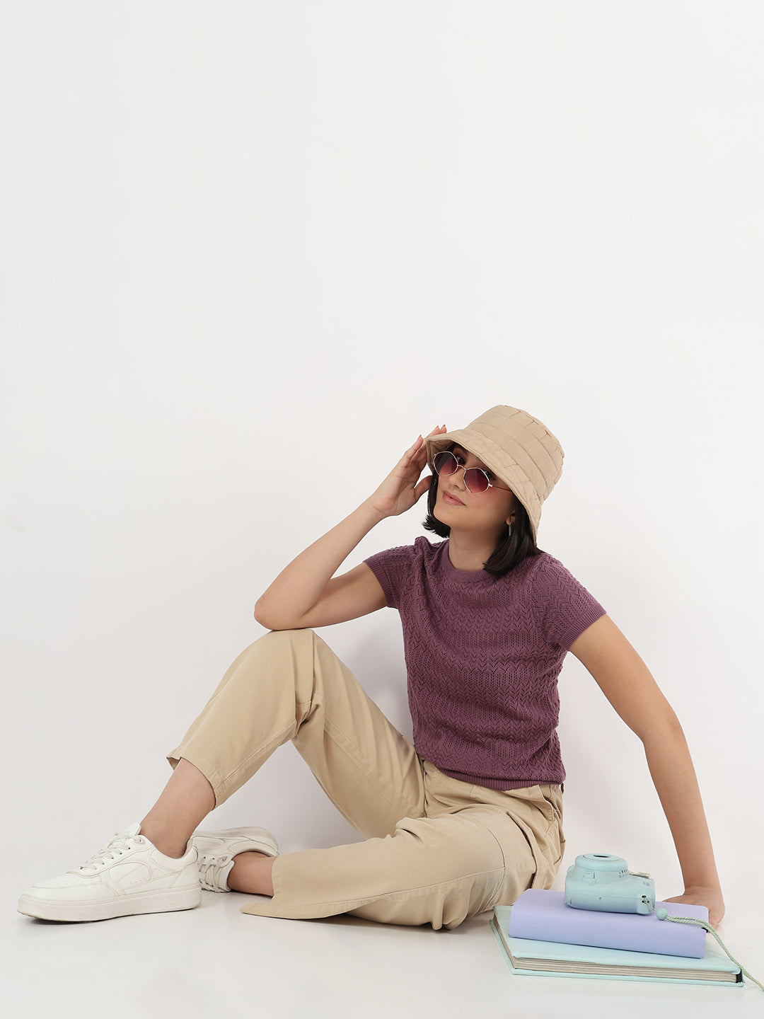 Women Mauve Slim Flat Knit Top