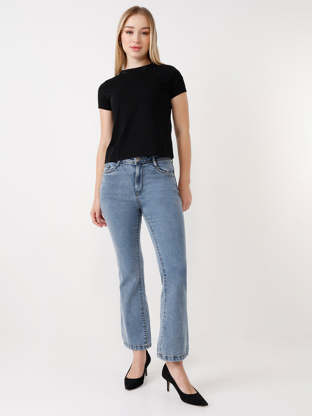 Women Light Blue High-Rise Flare Jeans