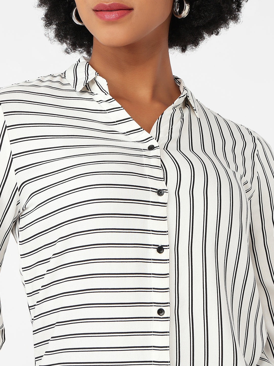 Women Black/White Slim Fit Stripe Shirt