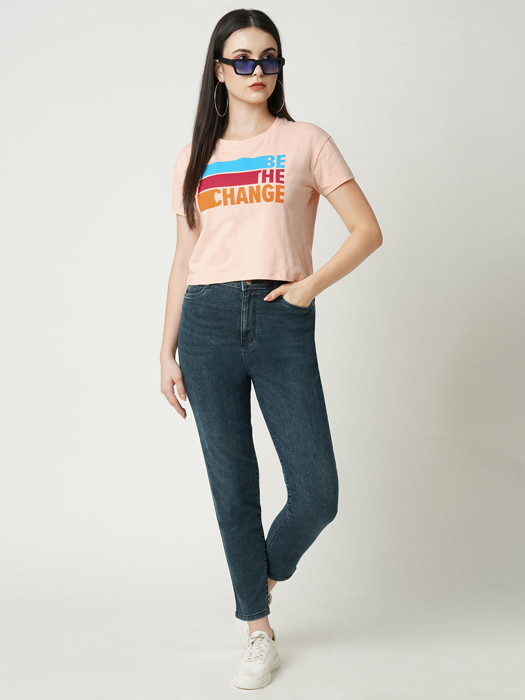 Women Typographic Print Slim Fit Crop T-Shirt