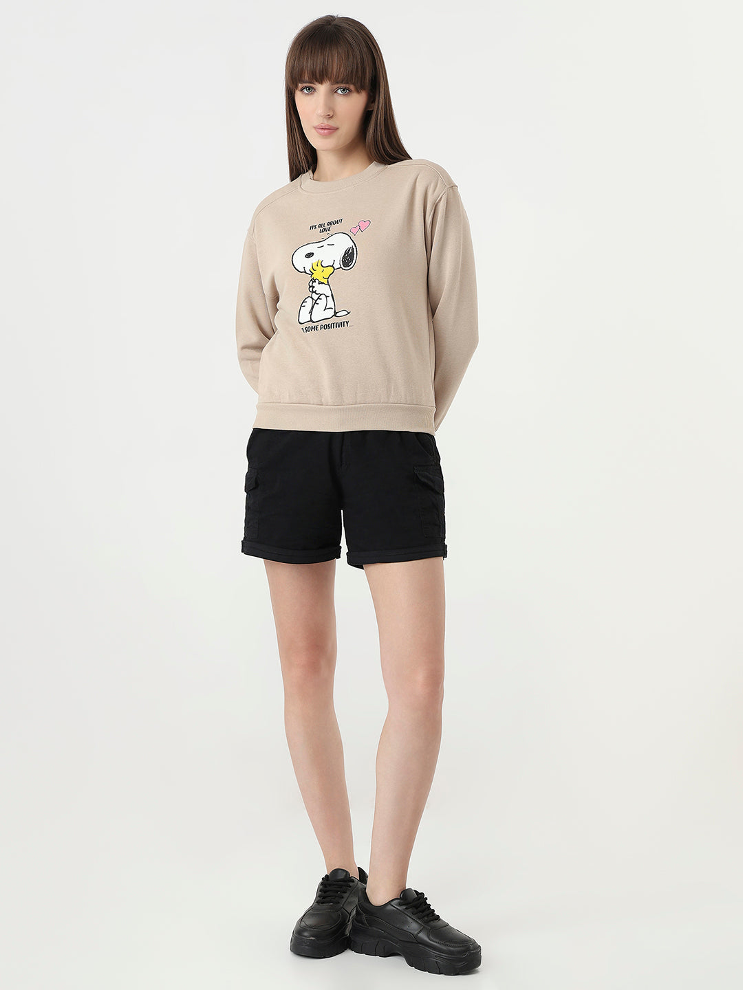 Women Beige Slim Fit Sweatshirt