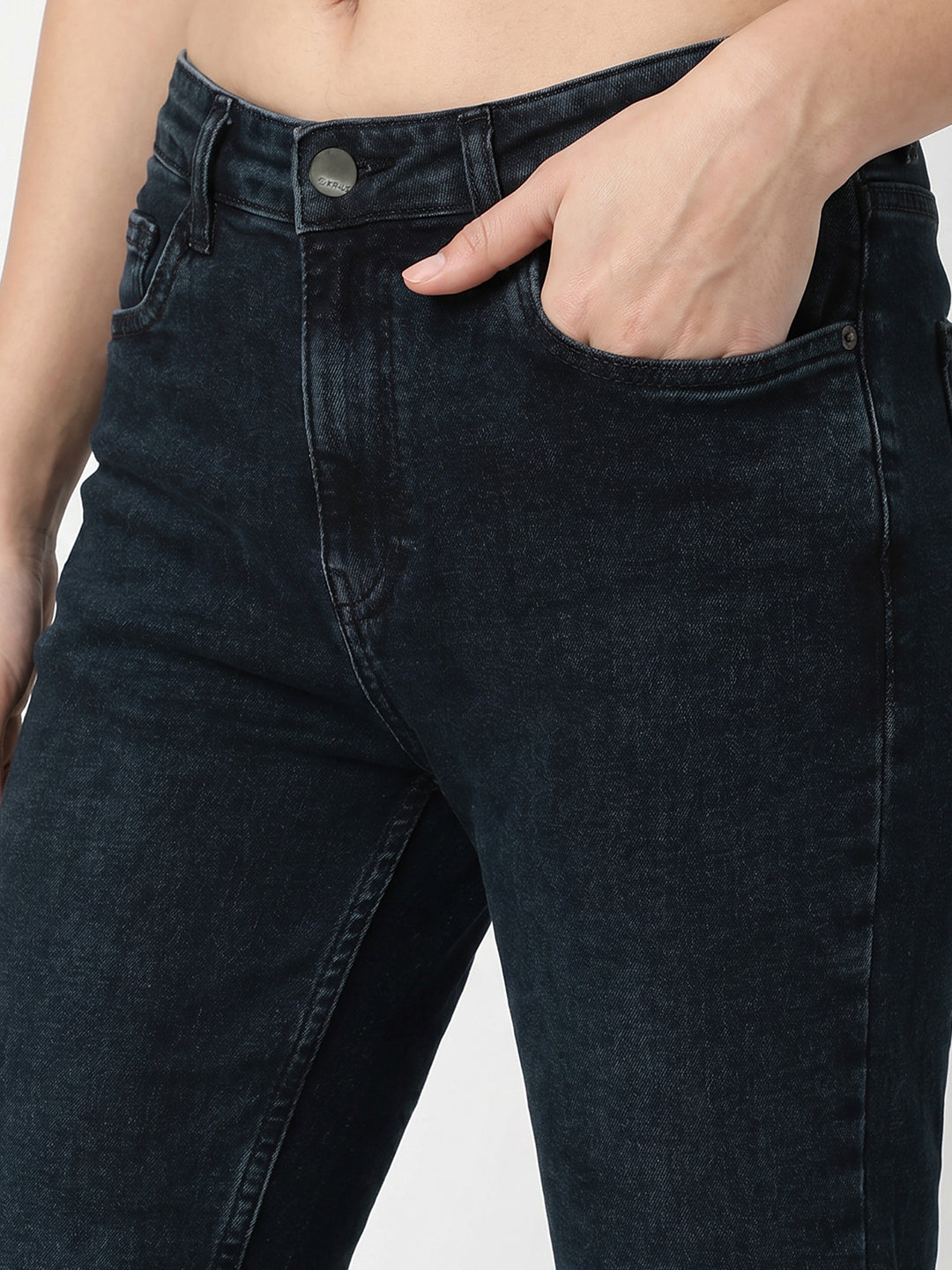Women Slate Blue High-Rise Slim Straight Fit Jeans