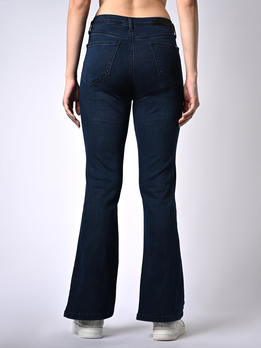 Women Dark Blue High-Rise Mini Flare Jeans