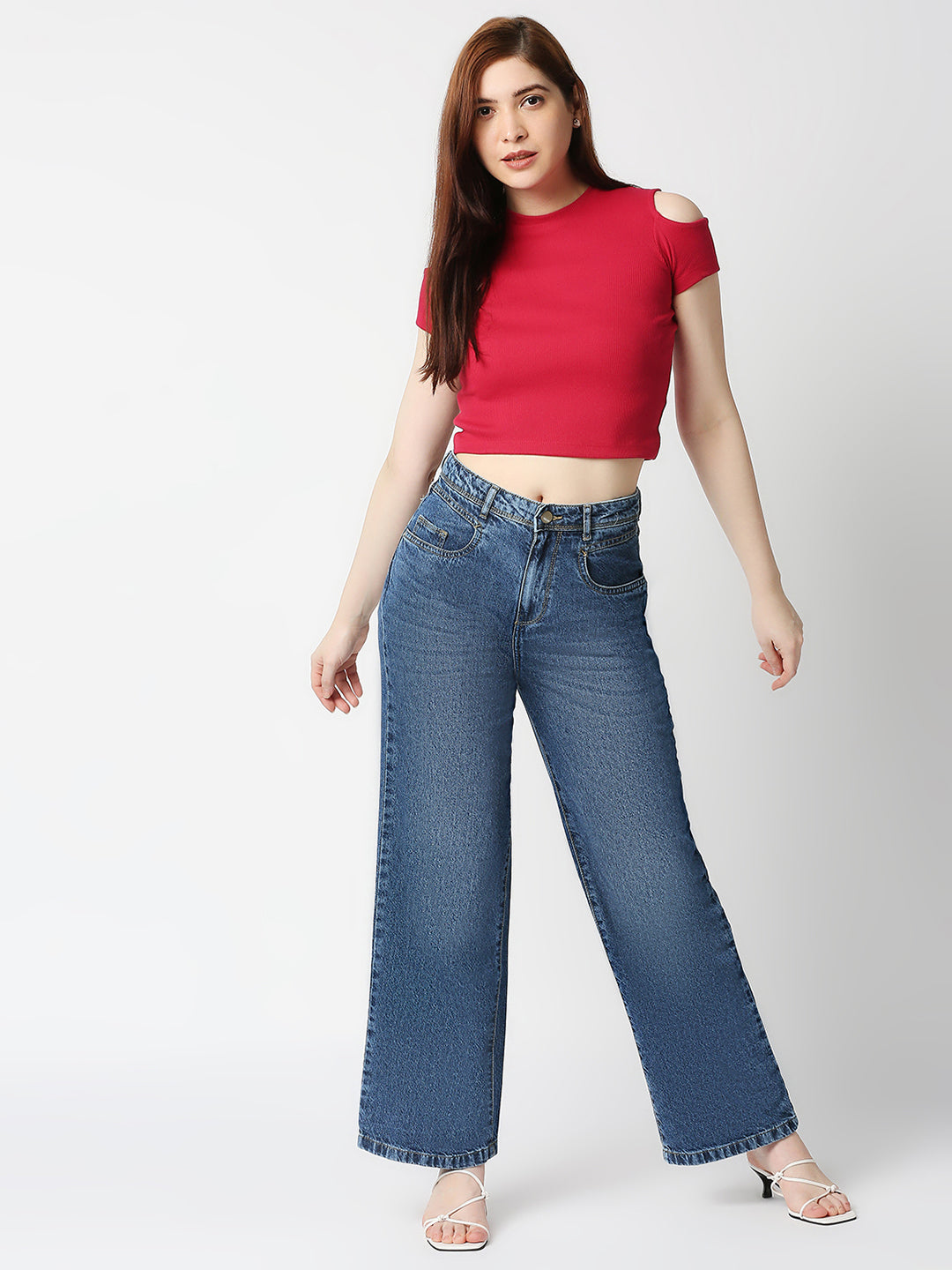 Women Blue High-Rise Wide Leg Jeans