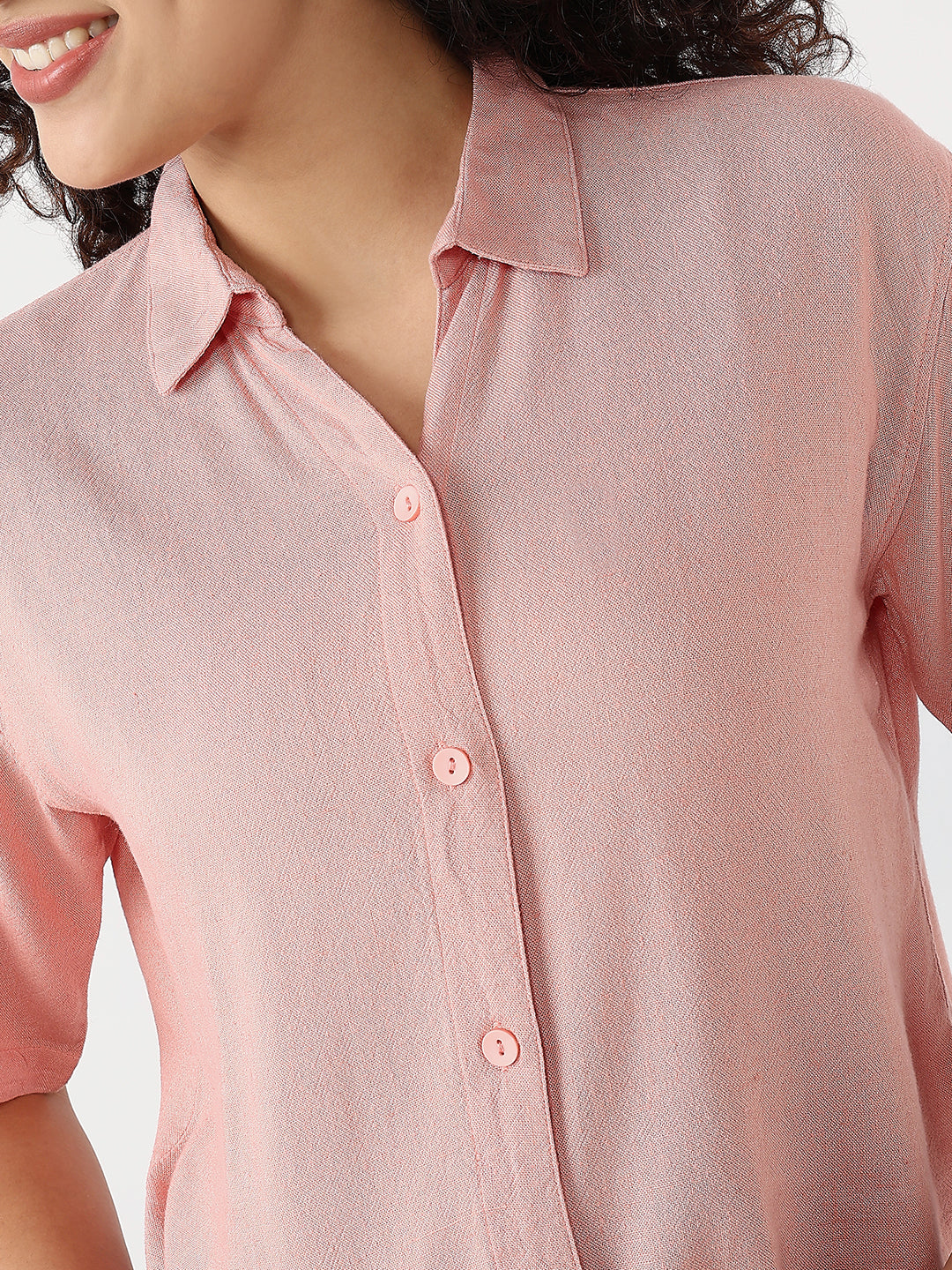 Women Blush Pink Slim Crop Shirt