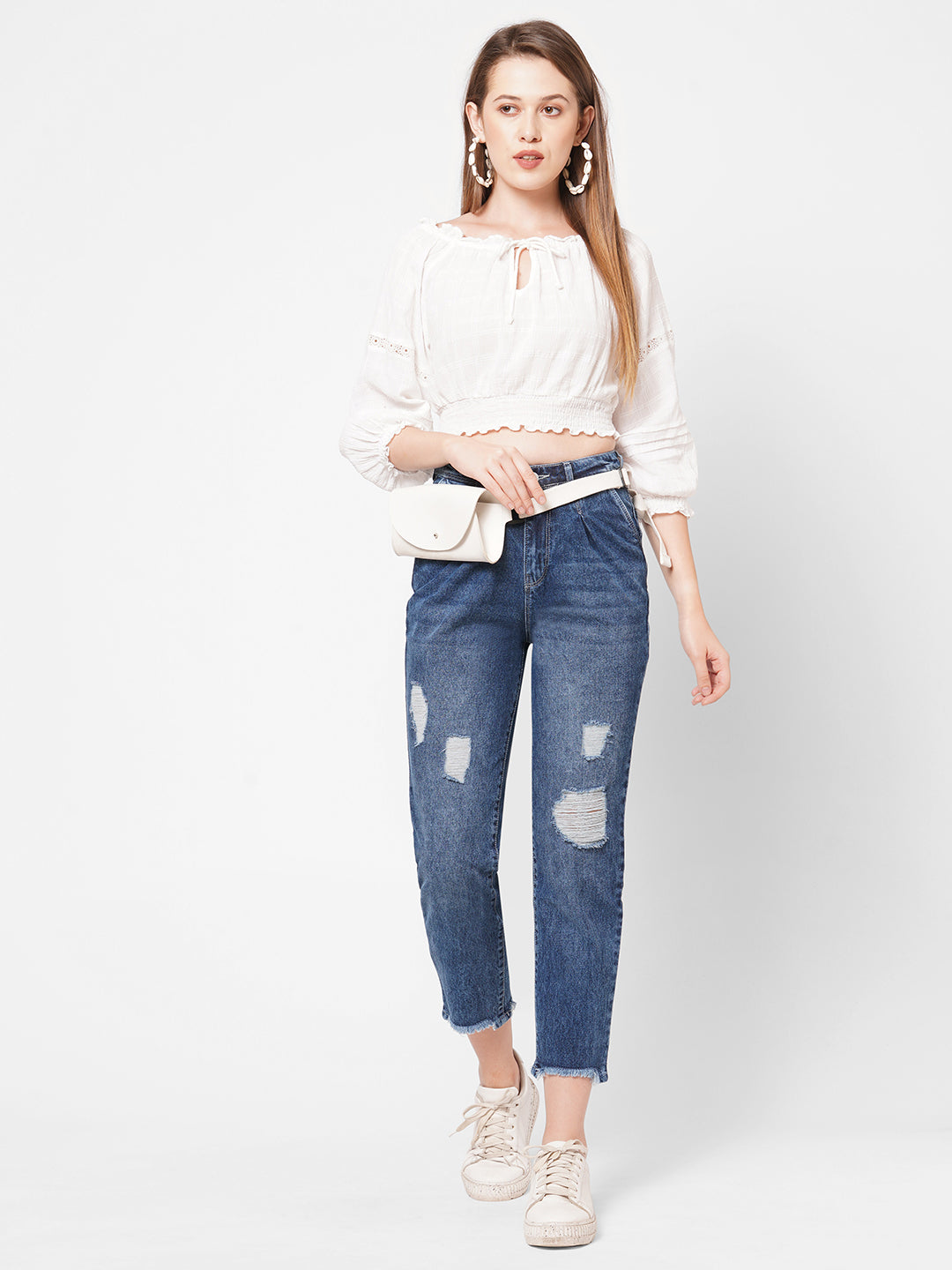 Women Light Blue High-Rise Baggy Jeans