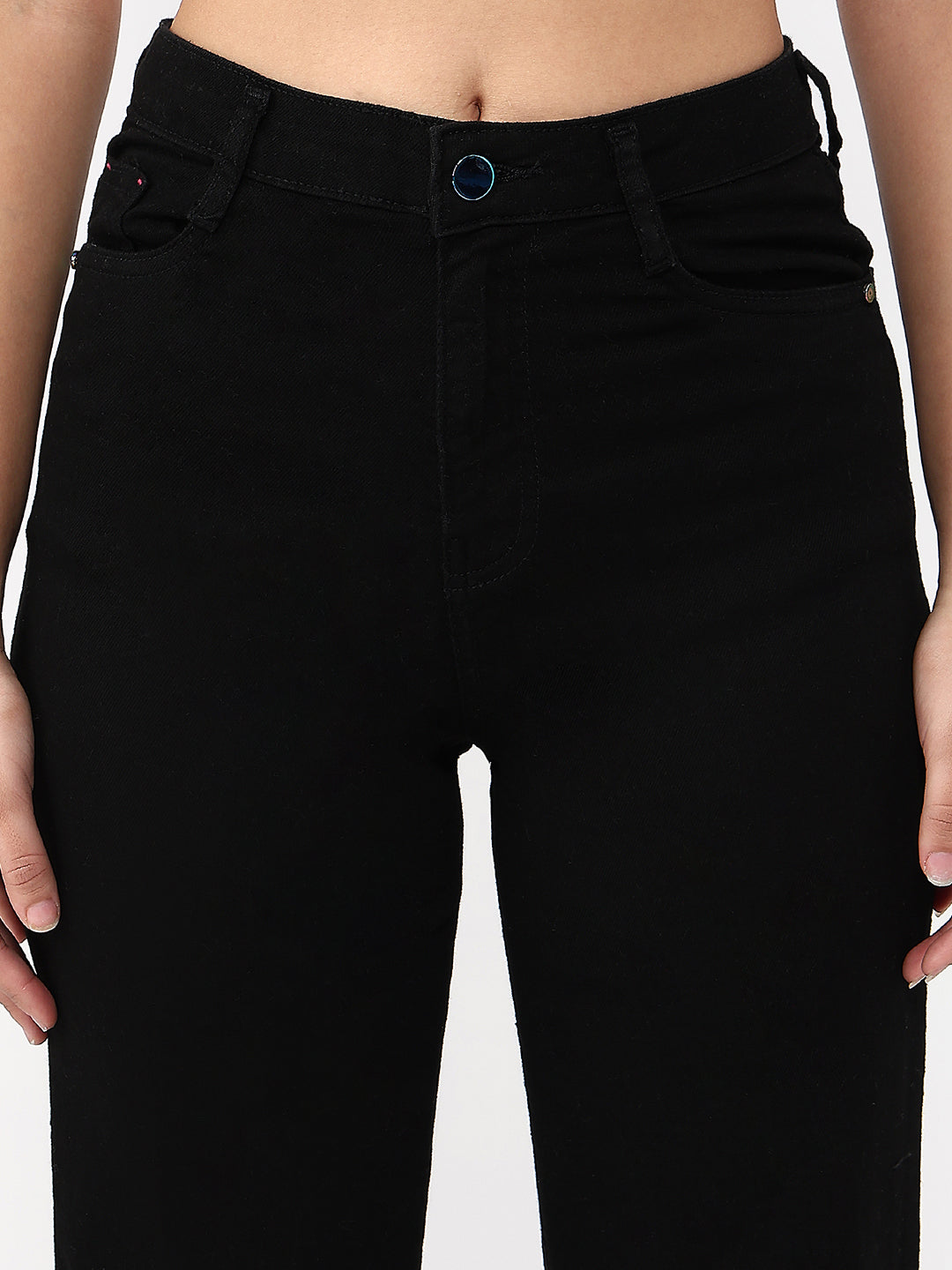 Women Black High-Rise Crop Wide Leg Jeans