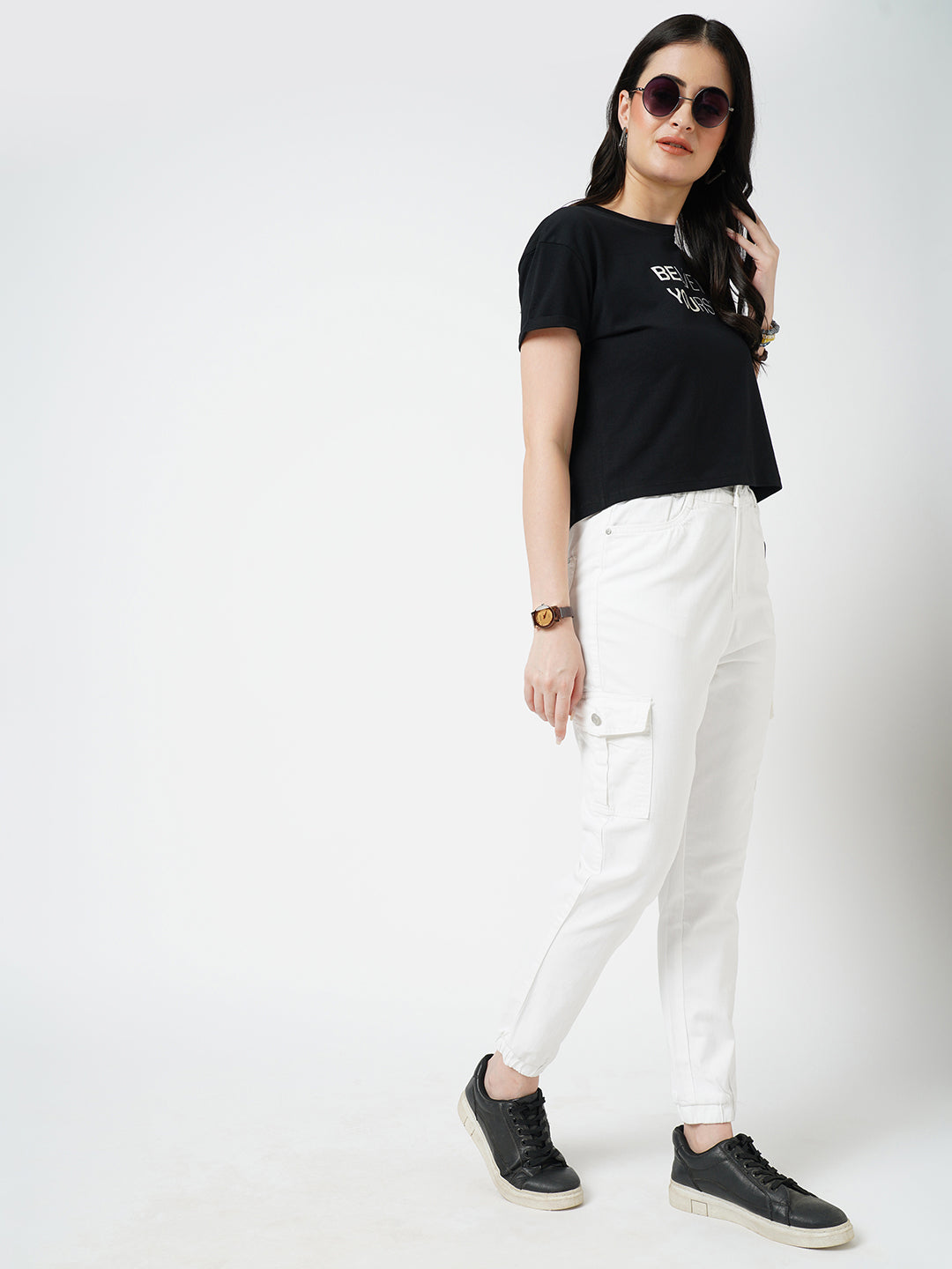 Women White High-Rise Cargo Jogger