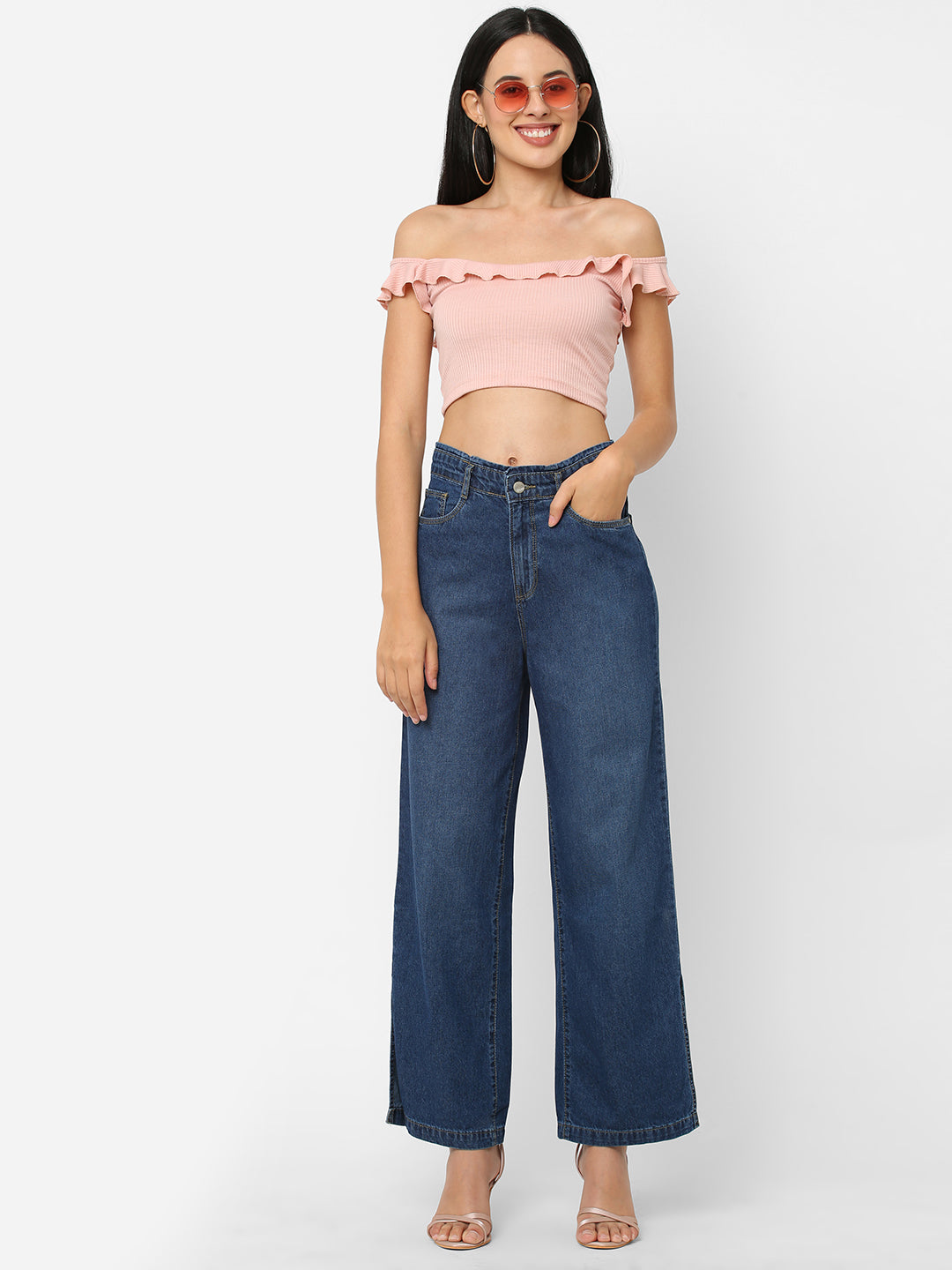 Women Blue High-Rise Wide Leg Jeans