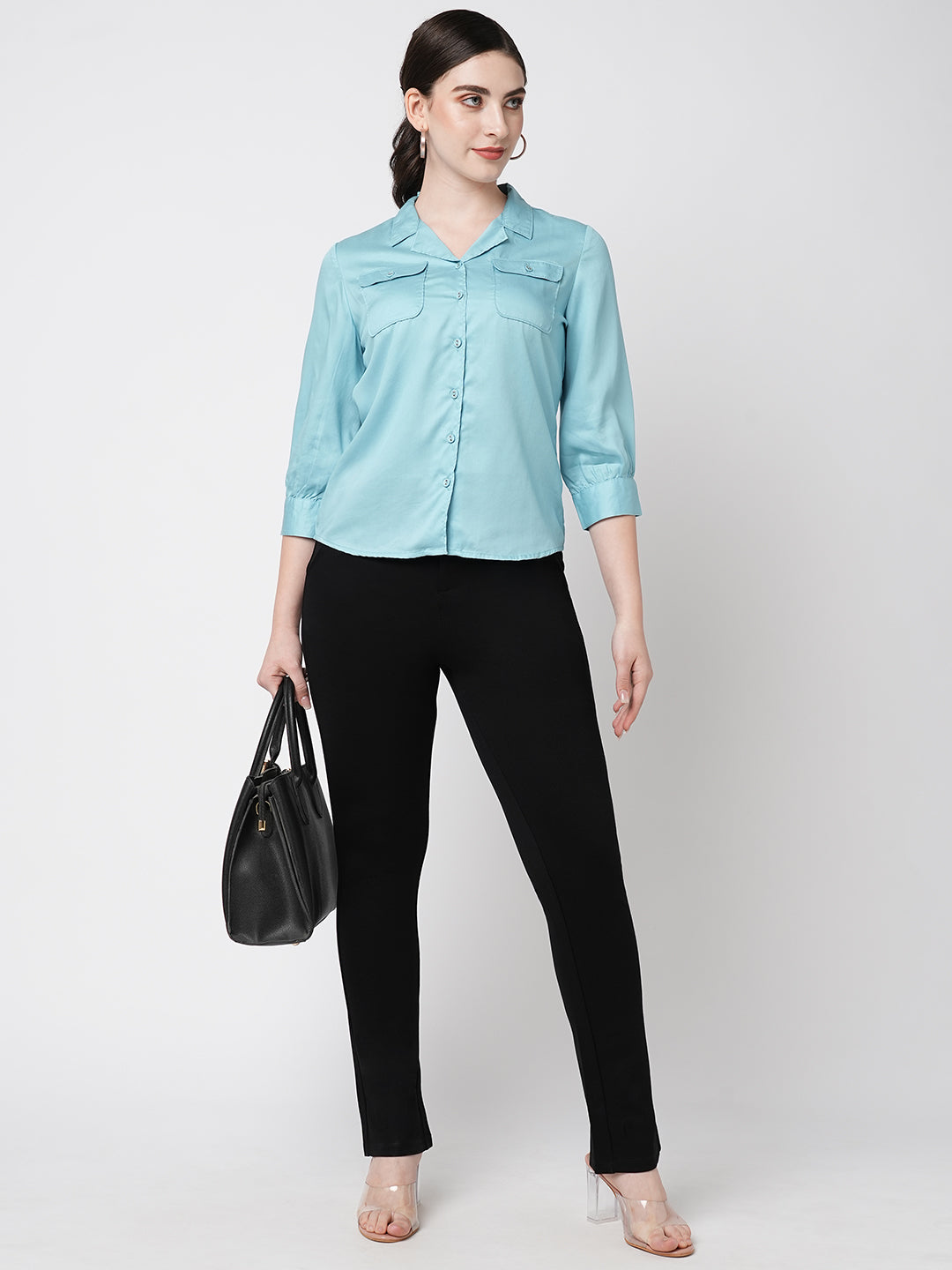 Women Black Mid-Rise Straight Fit Treggings