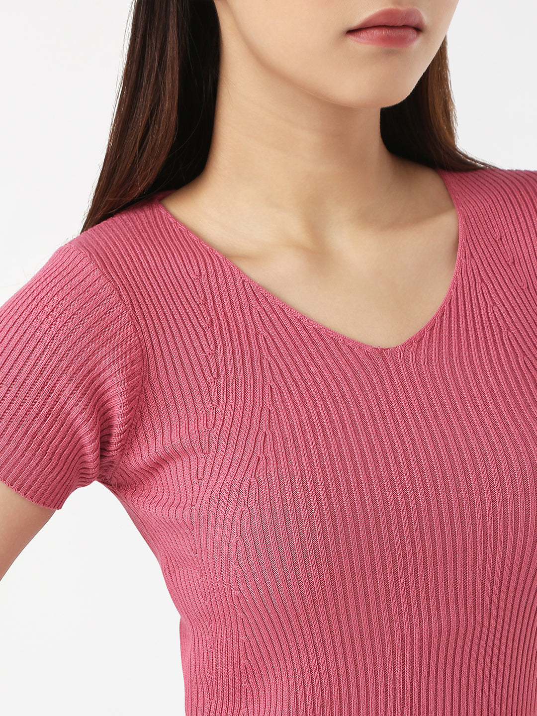 Women Blush Pink Slim Flat Knit