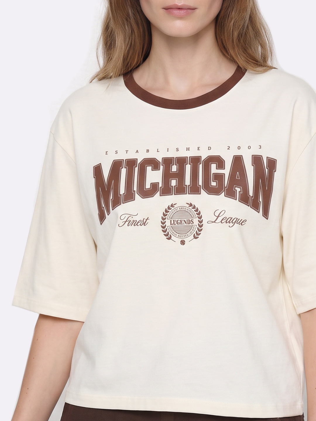 Women Ivory Graphic Crop Tees