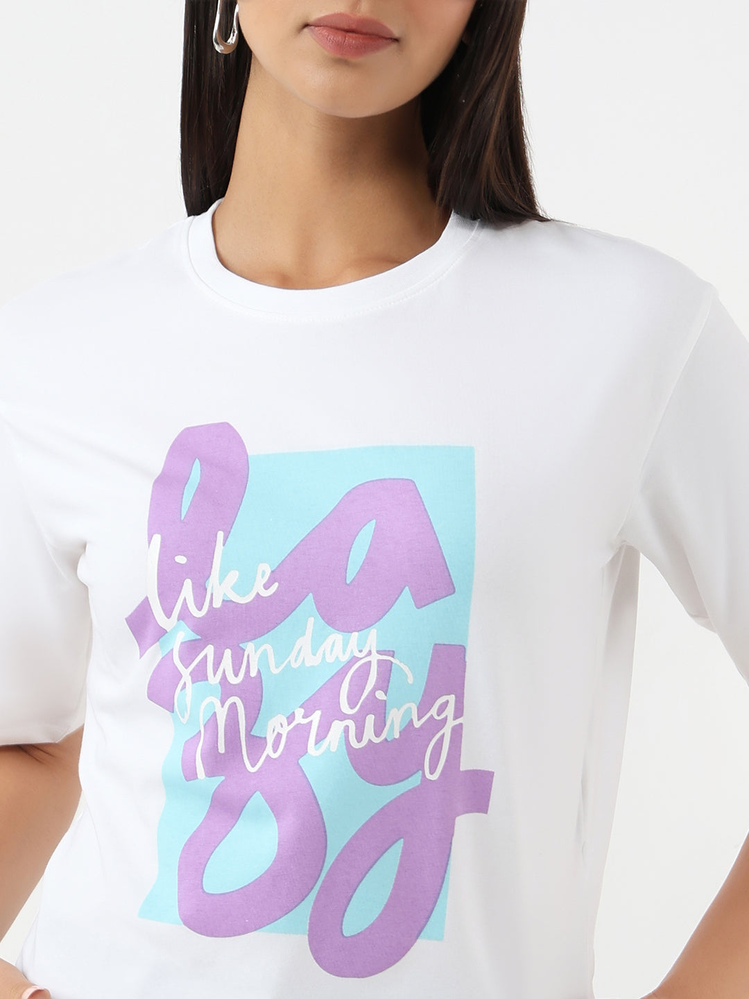 Women White Slim Crop Graphic T-Shirt