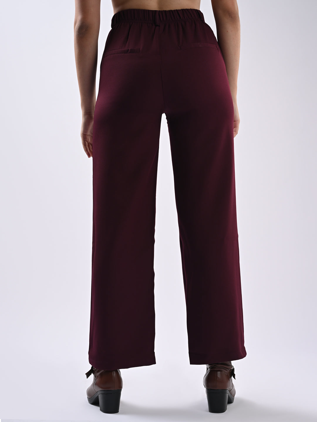 Women Wine Mid-Rise Wide Leg Trousers