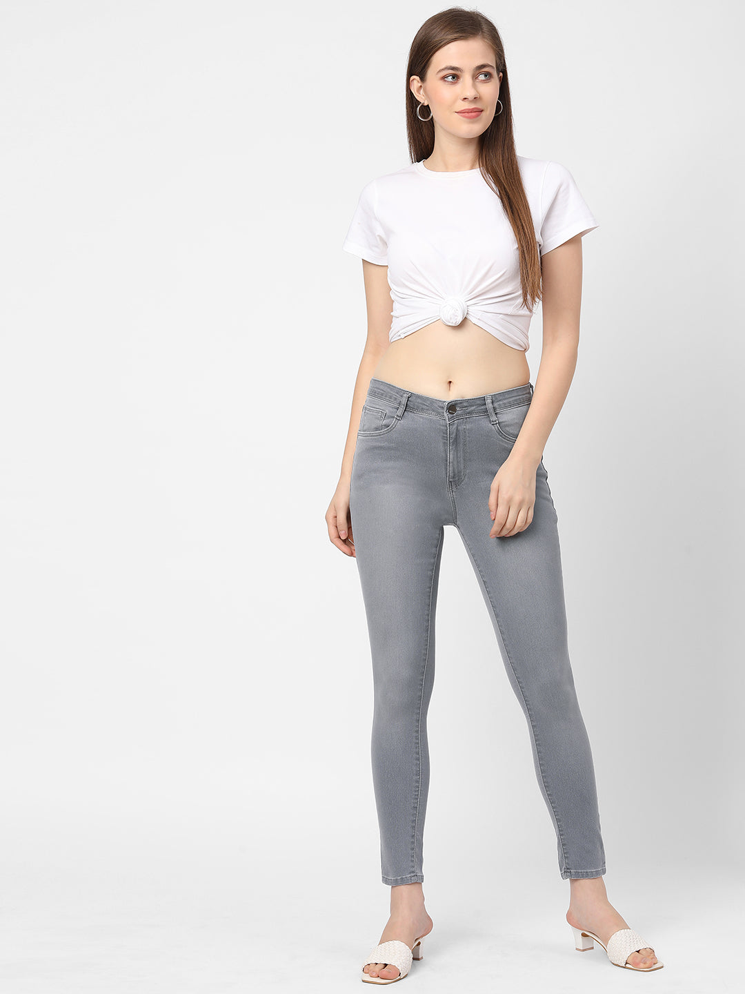 Women Grey Mid-Rise Skinny Fit Jeans