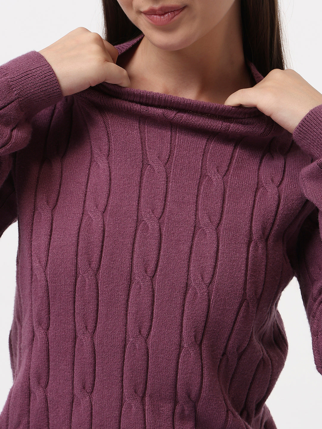 Women Mauve Slim Fit Sweater