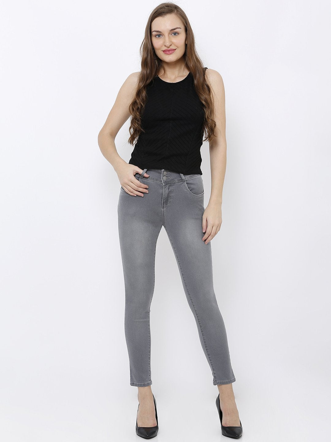 Women Grey High-Rise Skinny Jeans
