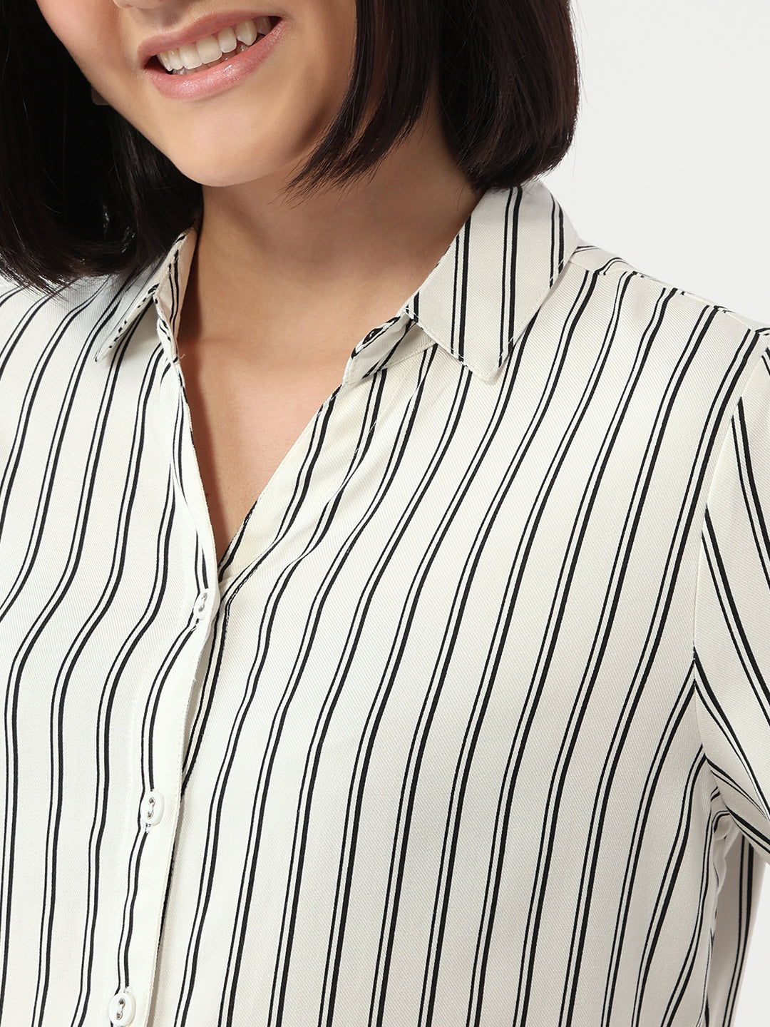 Women White/Black Slim Fit Stripe Shirt