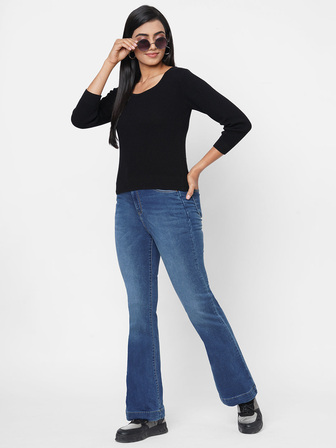 Women Blue High-Rise Mini Flare Jeans