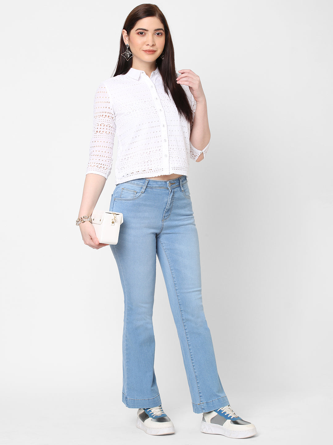 Women Light Blue High-Rise Flare Jeans