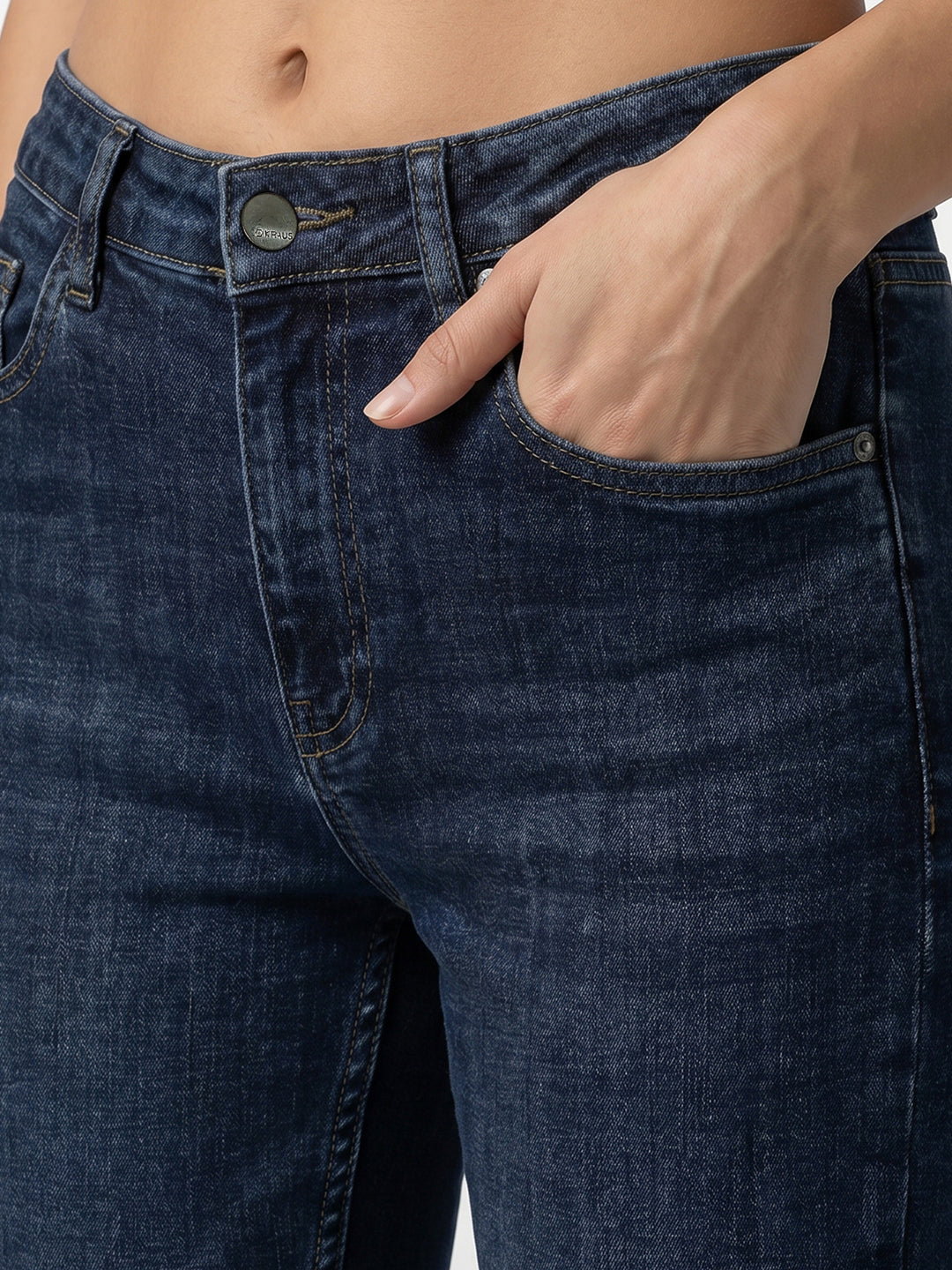 Women Blue High-Rise Slim Straight Jeans