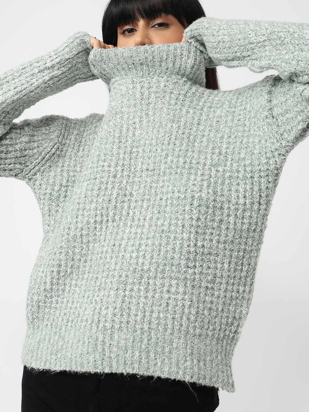 Women Mint Slim Fit Sweater