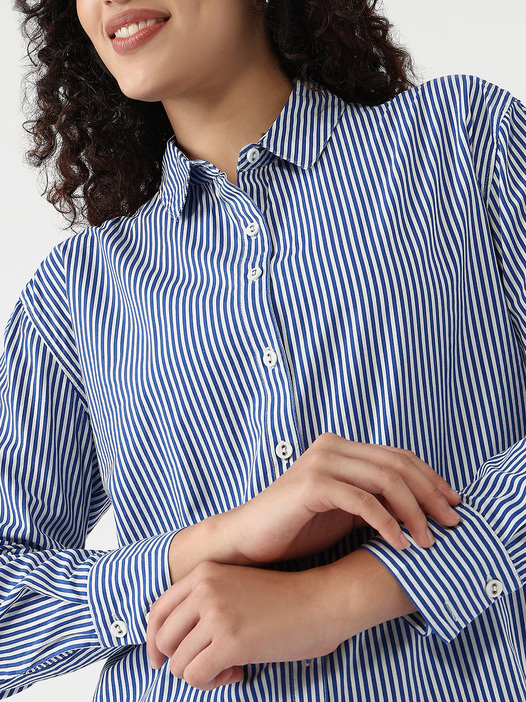 Women Electric Blue/White Slim Oversized Shirt